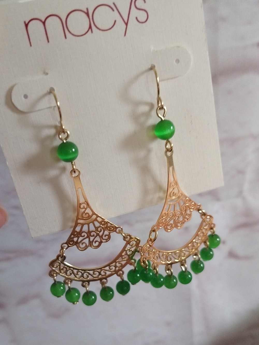 Macy's Gold-Tone Filigree Earrings with Green Accent Beads